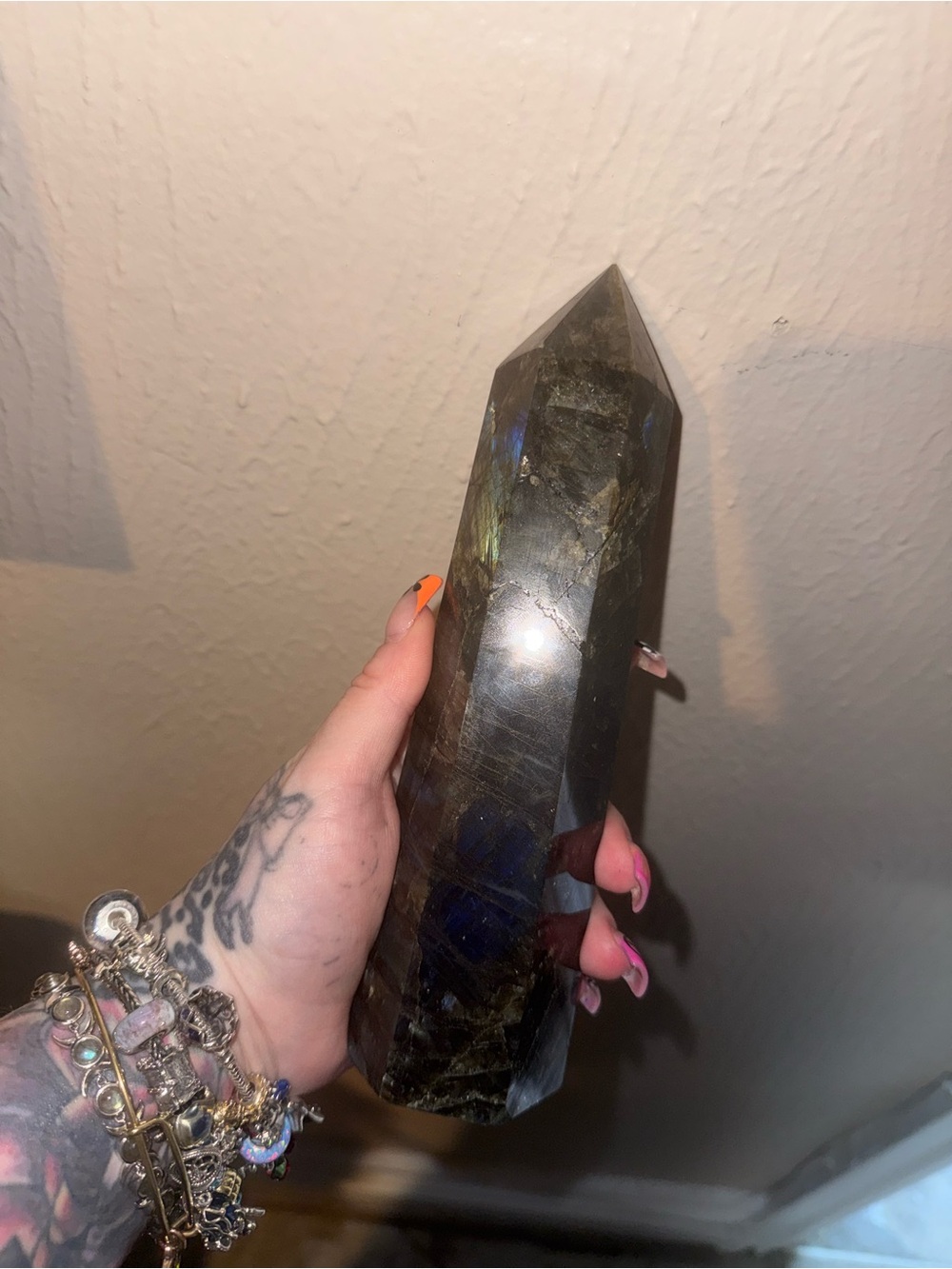 Polished Labradorite Point Crystal - Iridescent Gray Blue